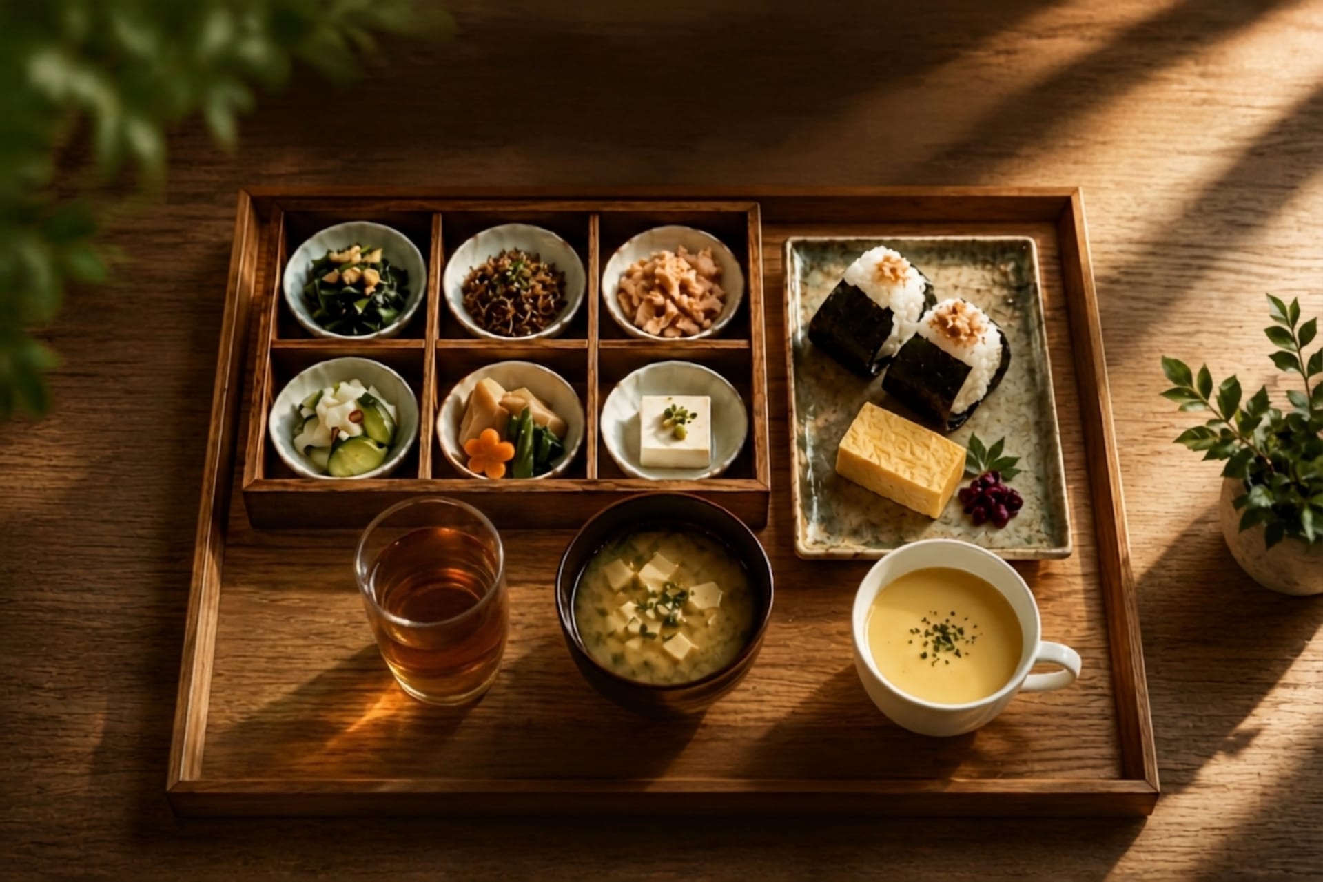 祇園の朝ごはん（おばんざい・京漬物・おにぎり・味噌汁）